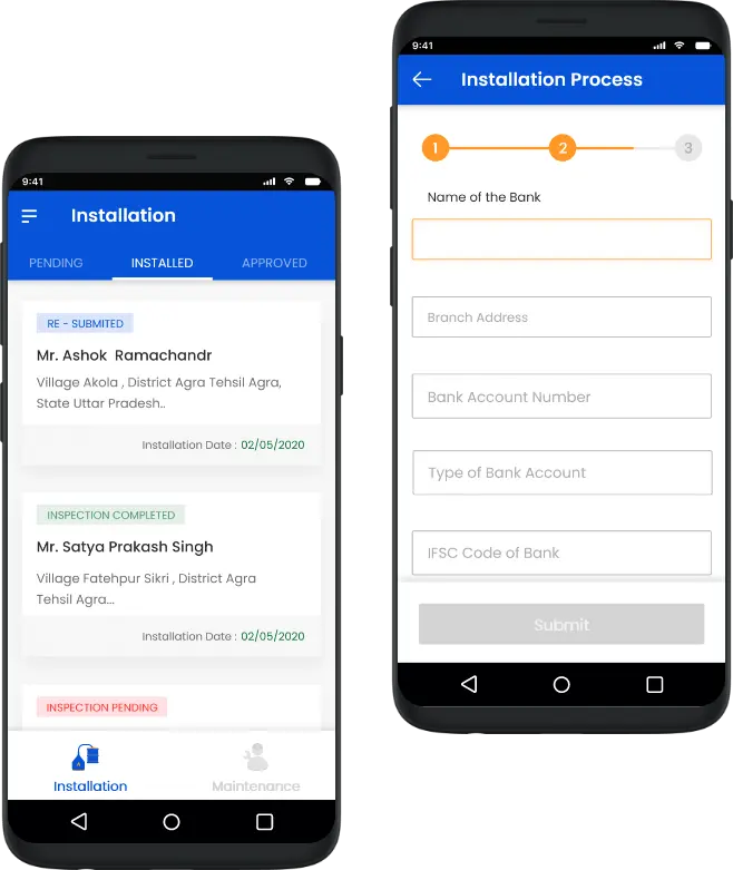 Biogas plant installation process using mobile application interface